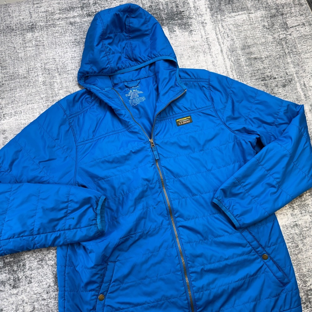 LL Bean Mountain Classic Puffer Jacket‎ Mens XLT Blue Hooded Insulated Full Zip